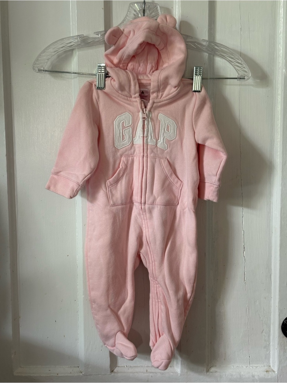 GAP Soft Pink Fleece Hooded Baby One-Piece Footie